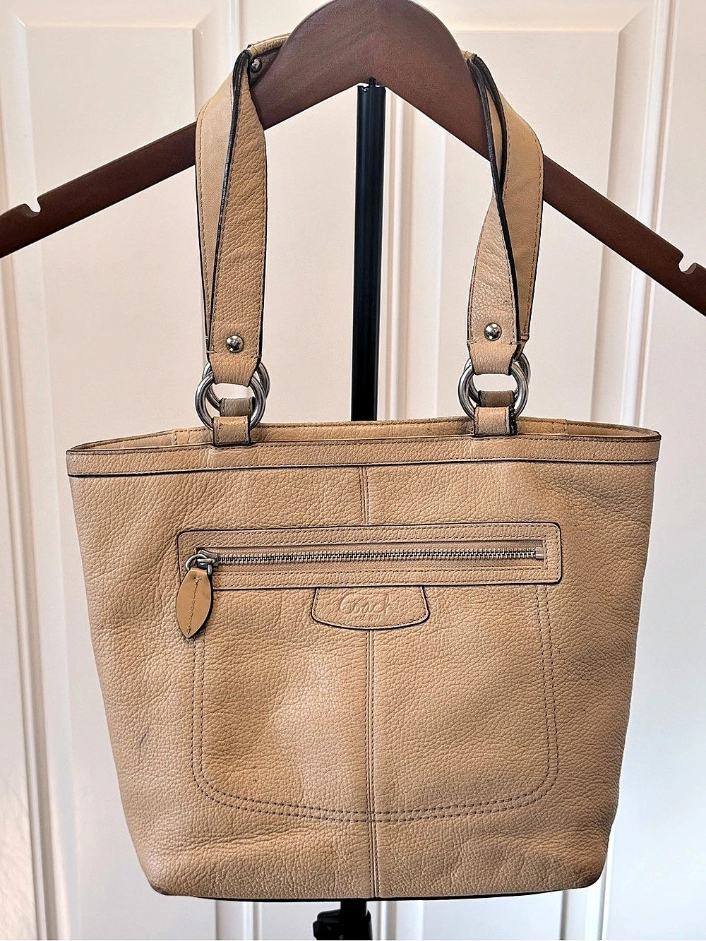Coach Vtg Penelope 14683 Pebbled Leather Tote Beige Shoulder Bag Rehab Project